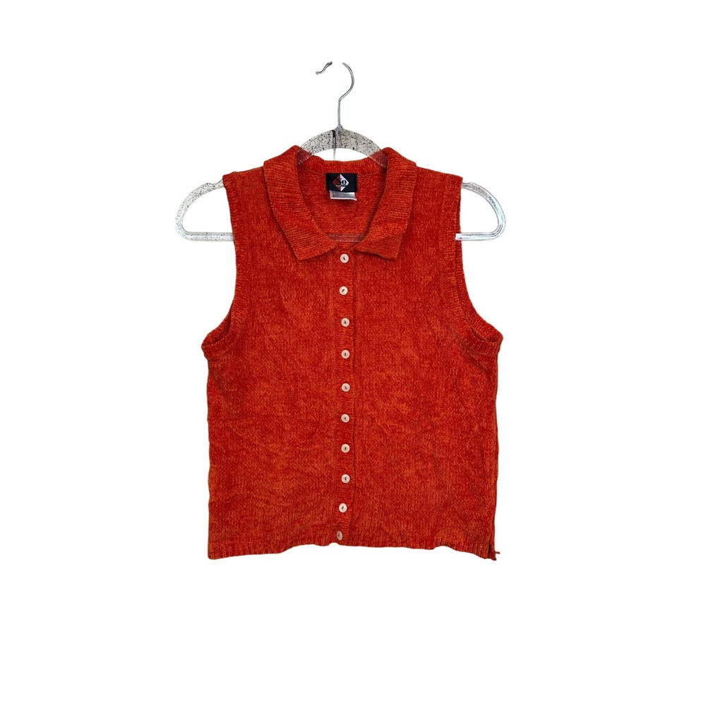 No Boundaries Orange Sleeveless Top‎ Collared Button Down Vest Womens Medium Y2K